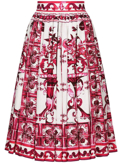 Midi skirt with Majolica print