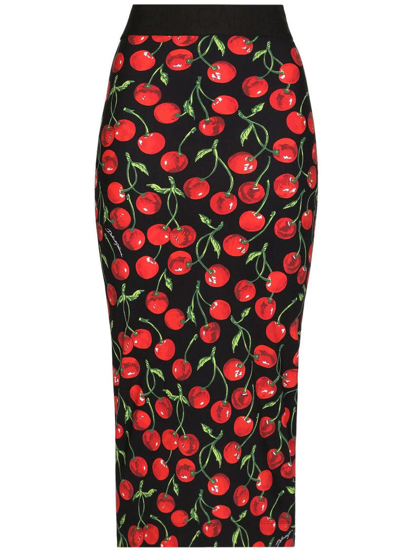 Dolce & Gabbana Cherry-print midi pencil skirt