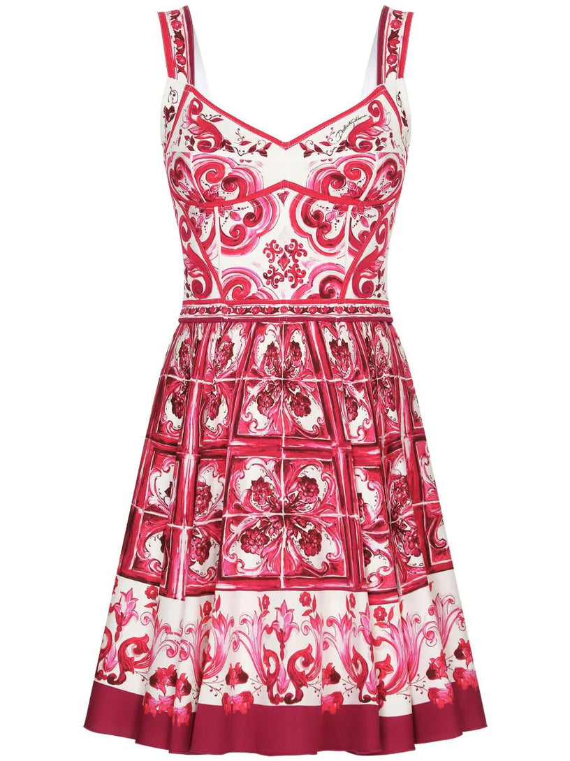 Dolce & Gabbana Short majolica-print charmeuse bustier dress