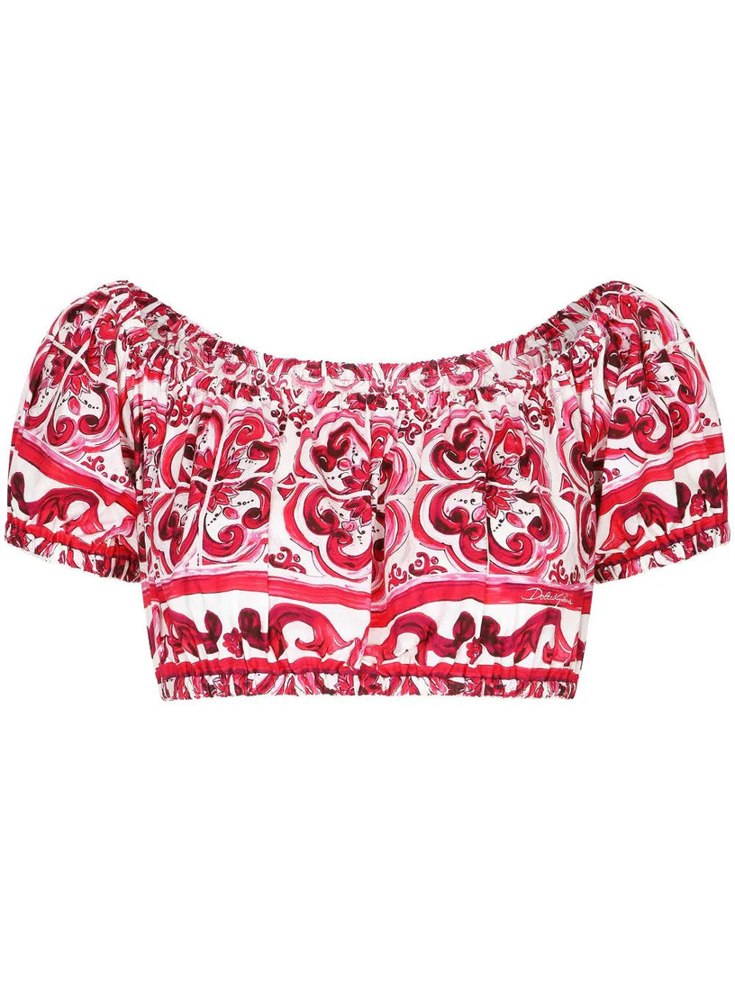 Dolce & Gabbana Majolica-print poplin crop top