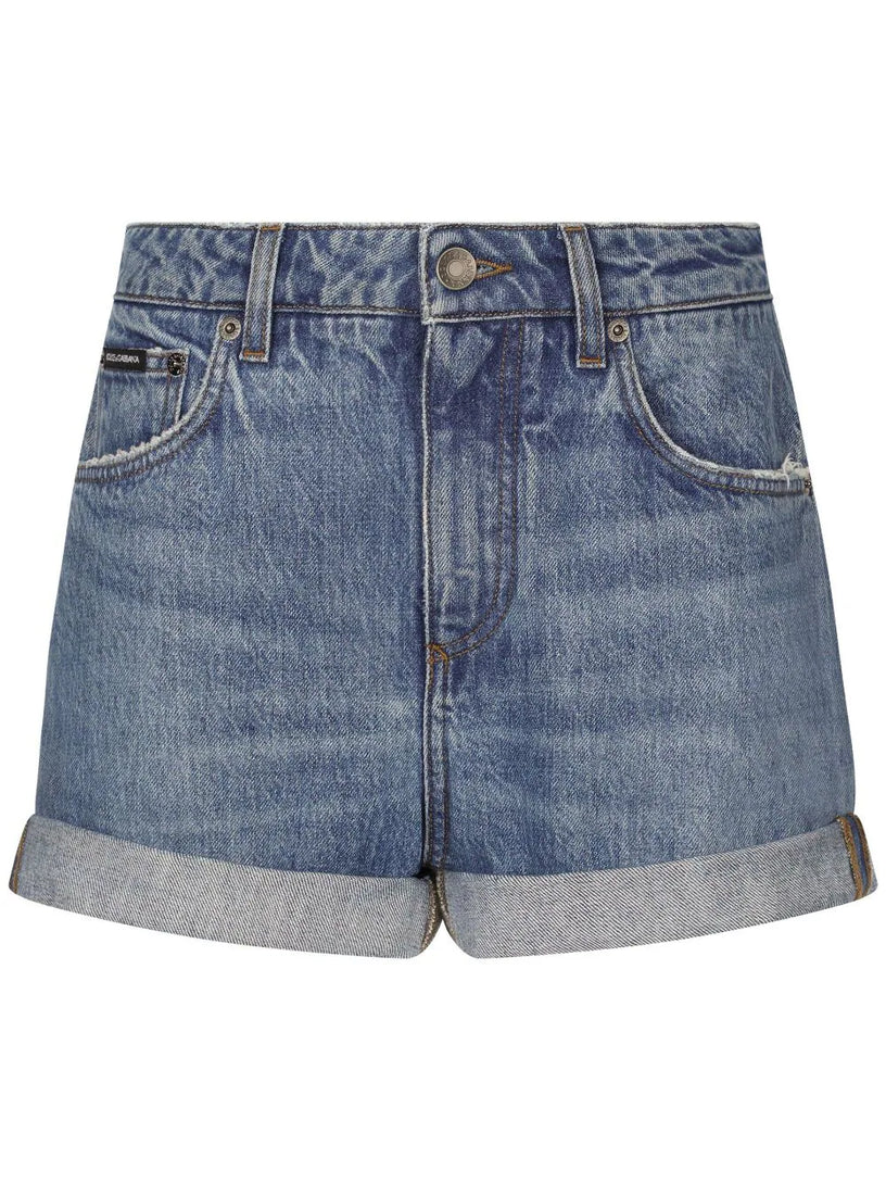 Shorts in denim with logo plaque