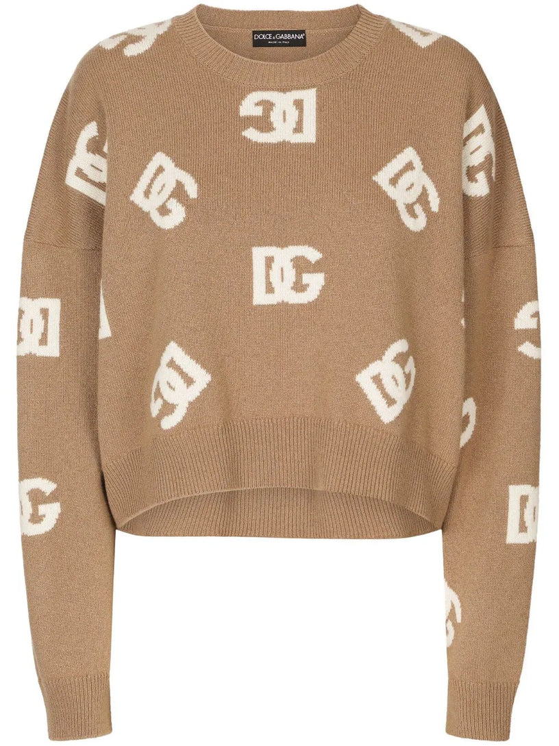 Cropped wool sweater with DG inlay