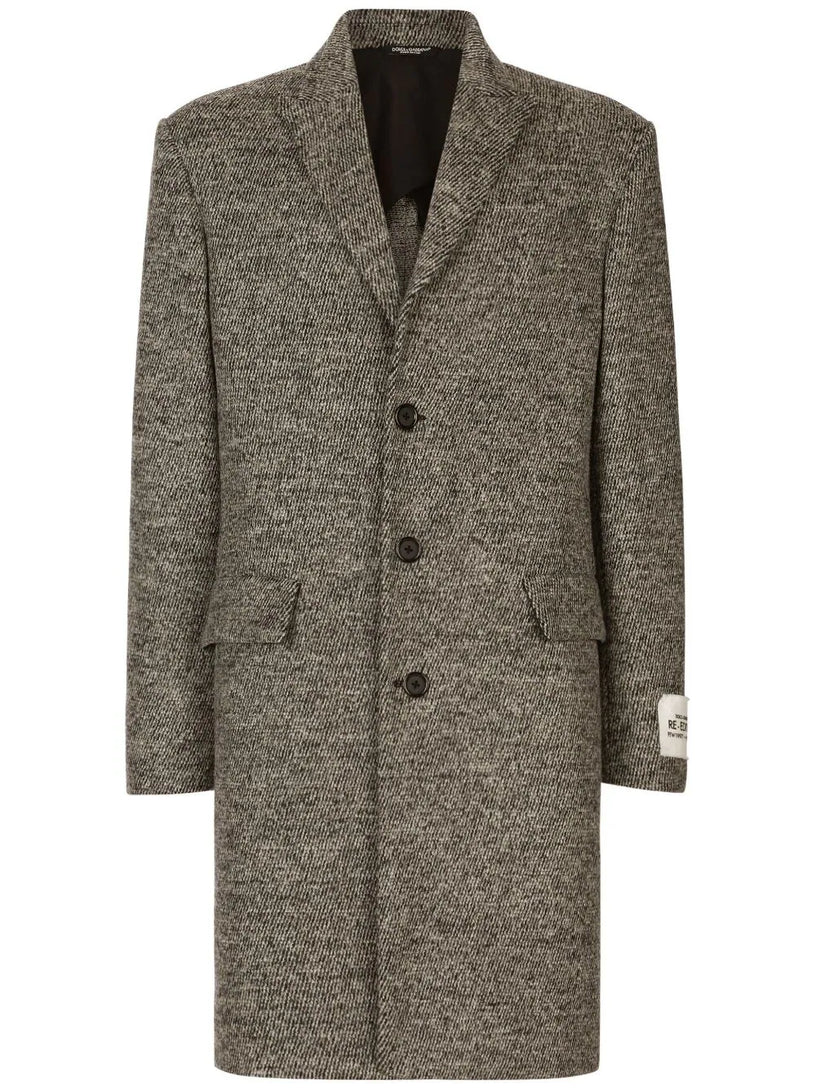 Dolce & Gabbana Single-breasted melange diagonal-weave wool coat