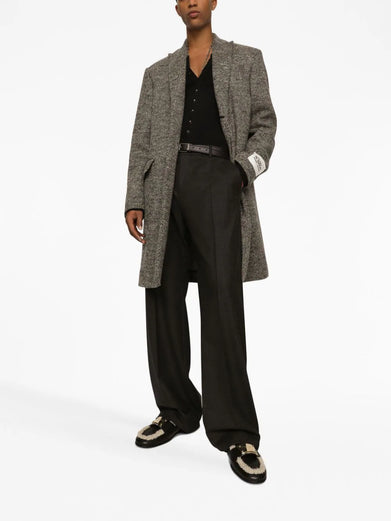 Single-breasted melange diagonal-weave wool coat