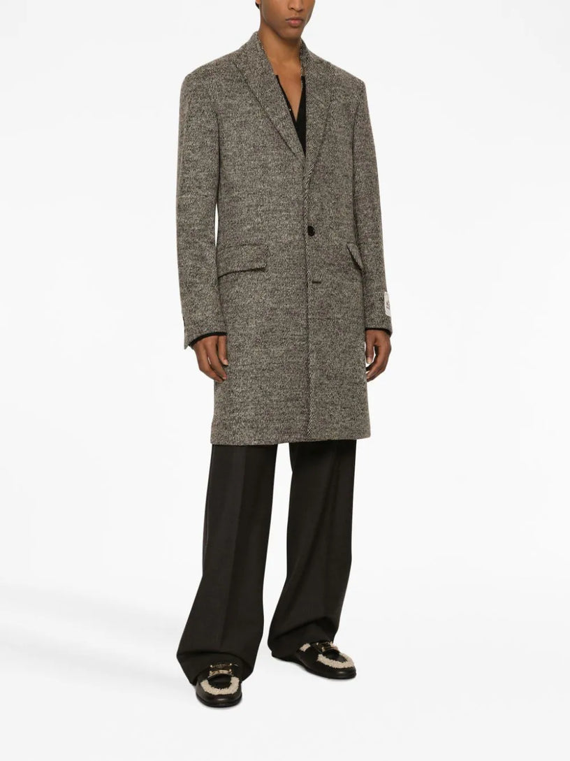 Single-breasted melange diagonal-weave wool coat