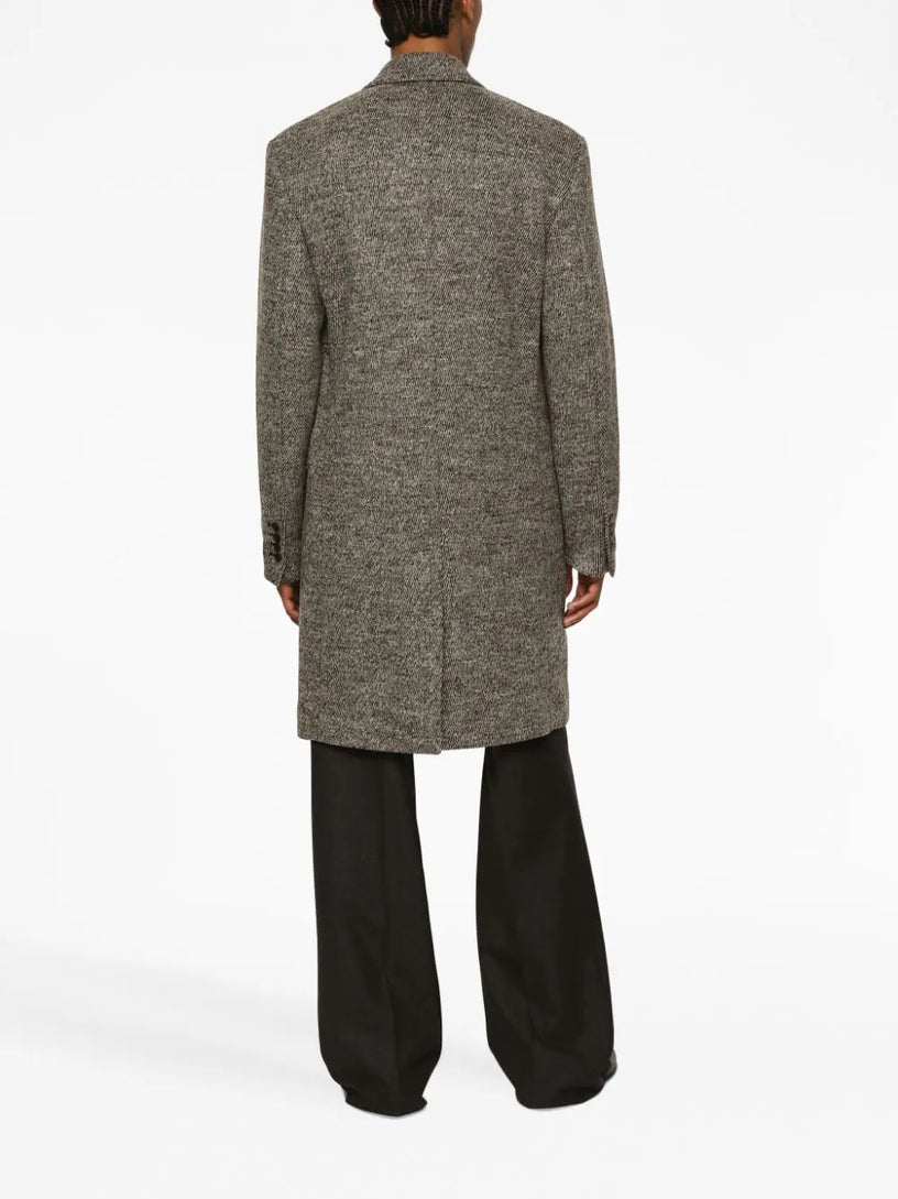 Single-breasted melange diagonal-weave wool coat