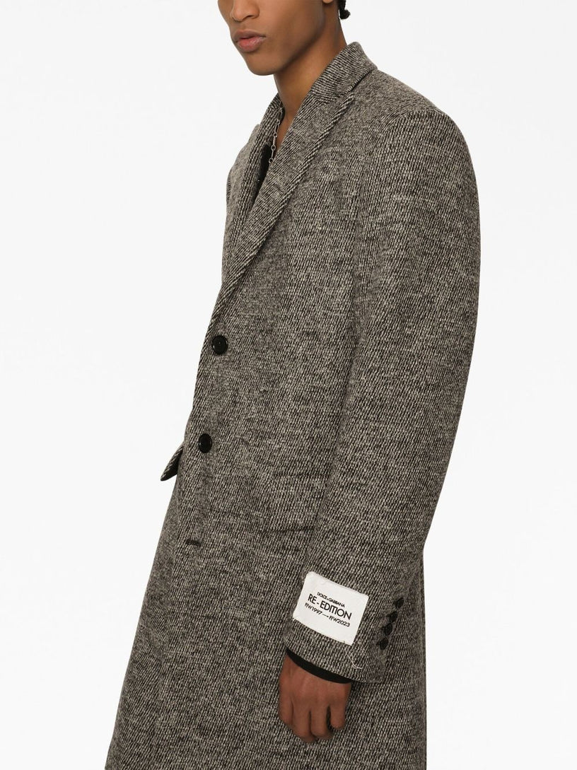 Single-breasted melange diagonal-weave wool coat