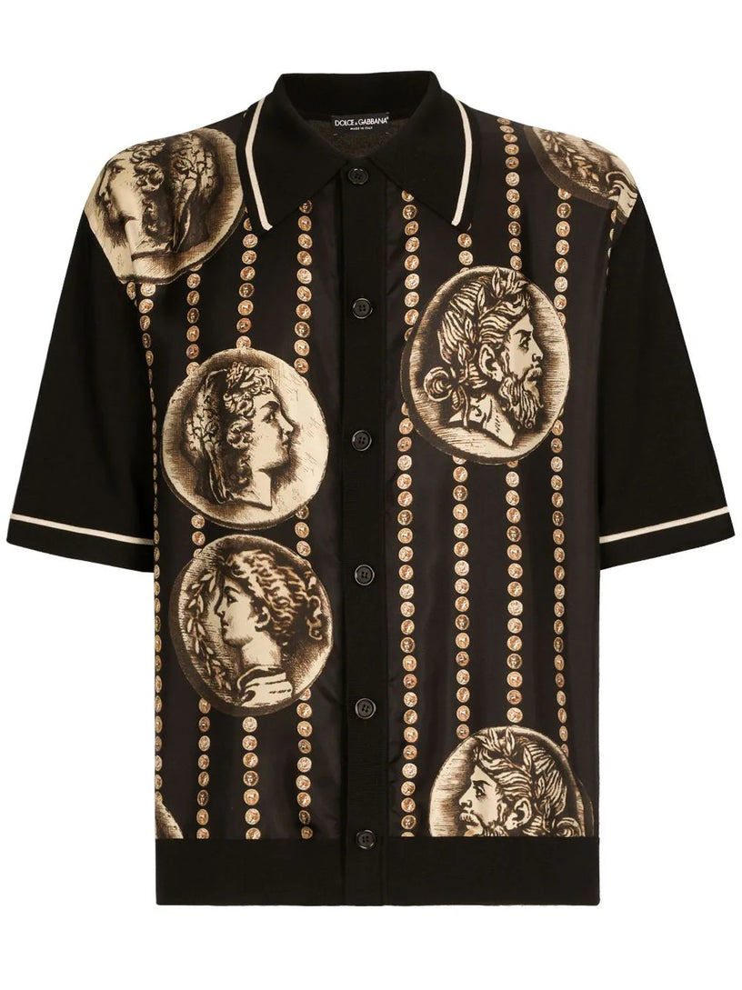 Dolce & Gabbana Coin print polo shirt with panel