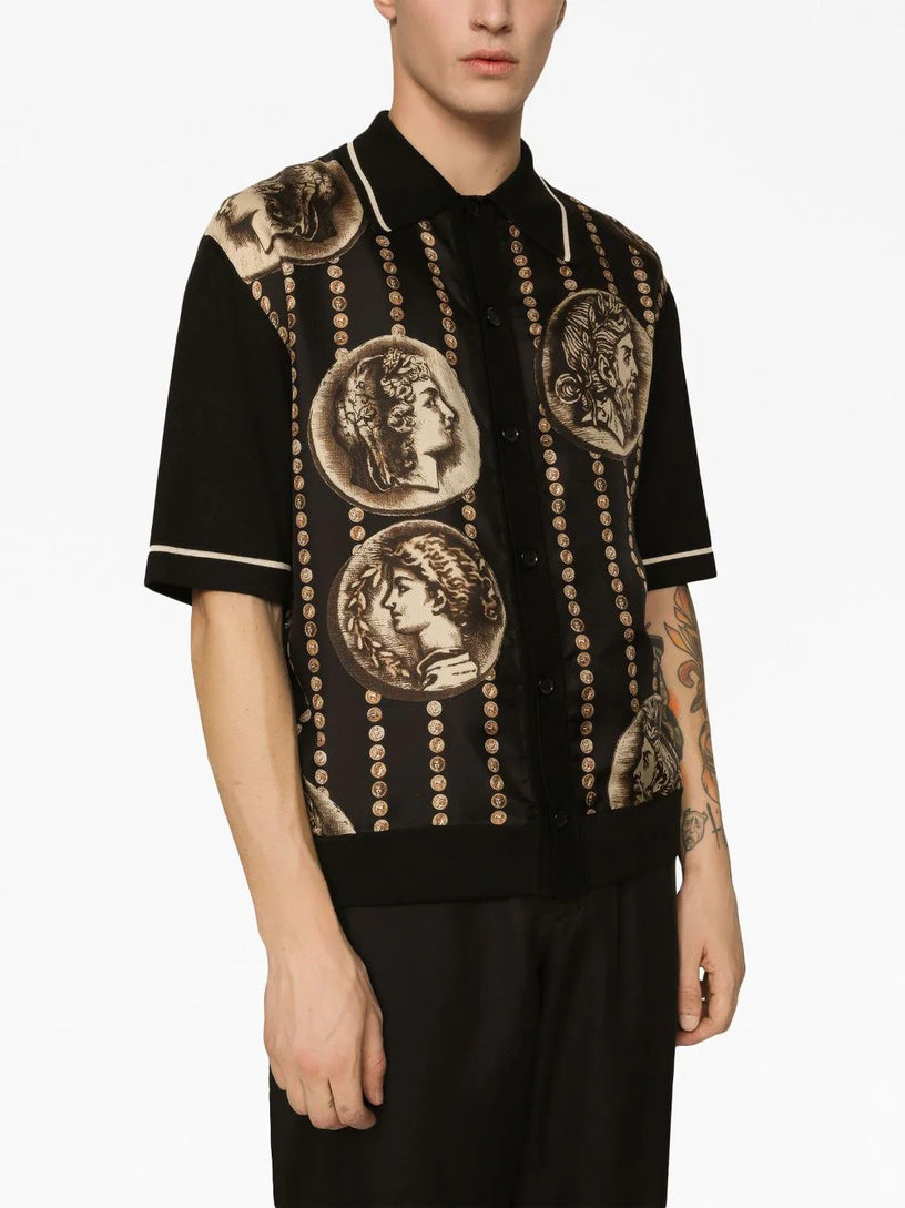 Coin print polo shirt with panel