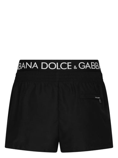 Short swim trunks with branded band