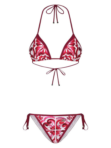 Majolica print triangle bikini