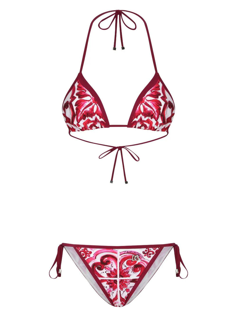 Majolica print triangle bikini