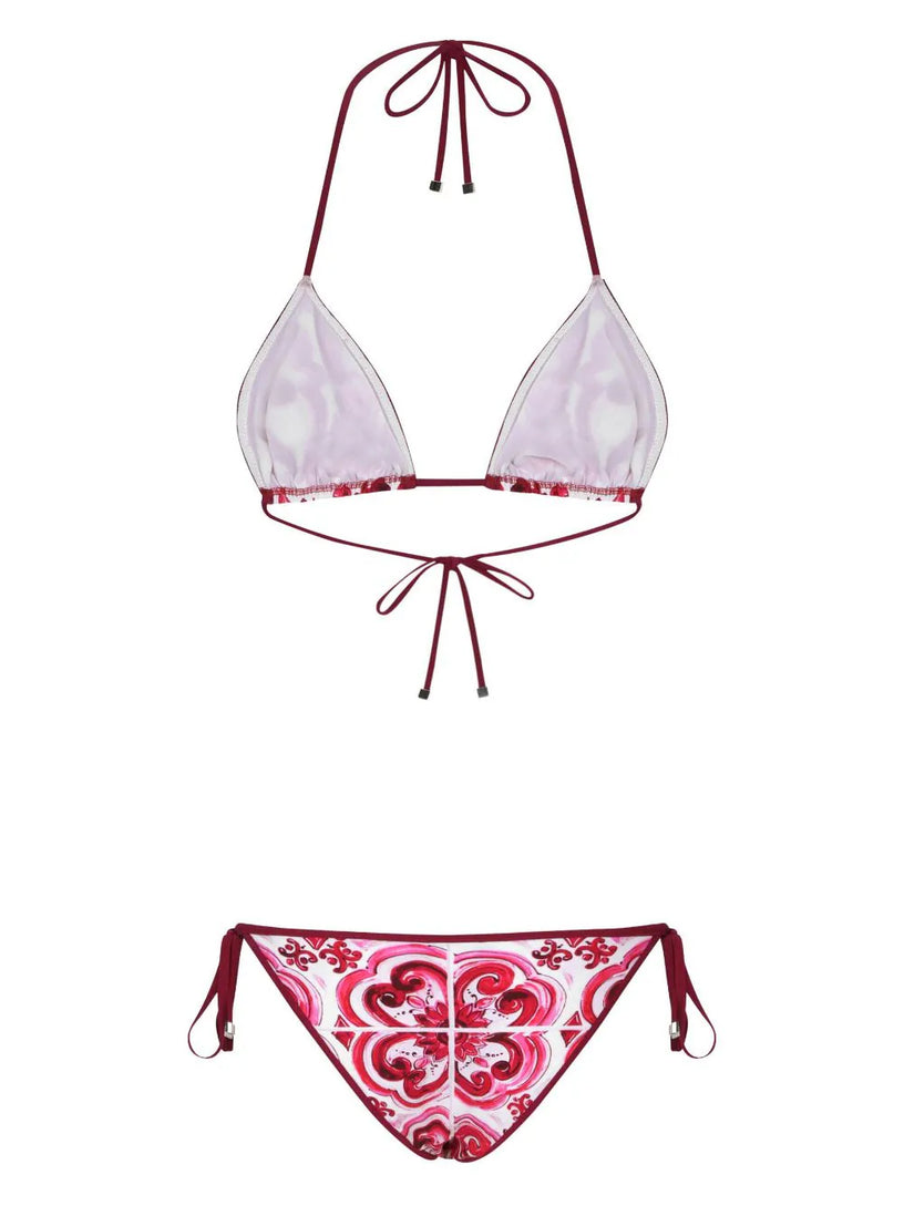 Majolica print triangle bikini