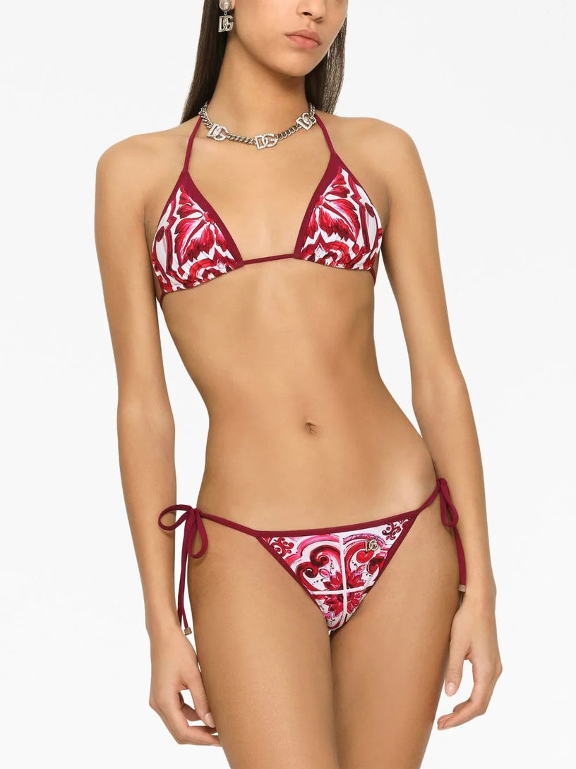 Majolica print triangle bikini