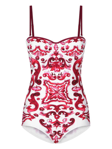 Majolica print balconette one-piece swimsuit