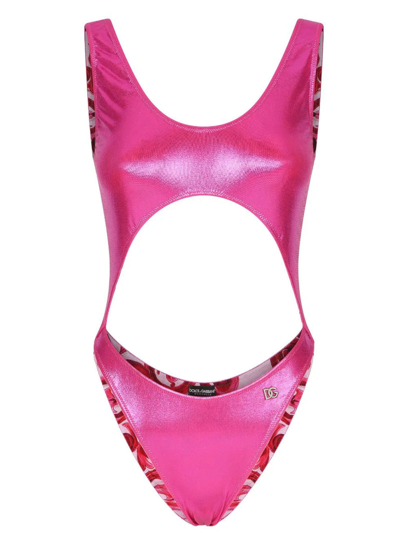 Laminated cutout one-piece swimsuit