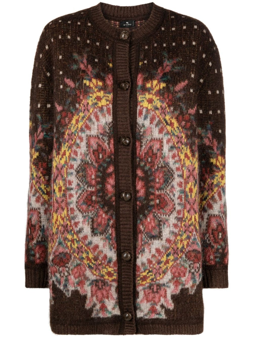 Patterned-jacquard cardigan