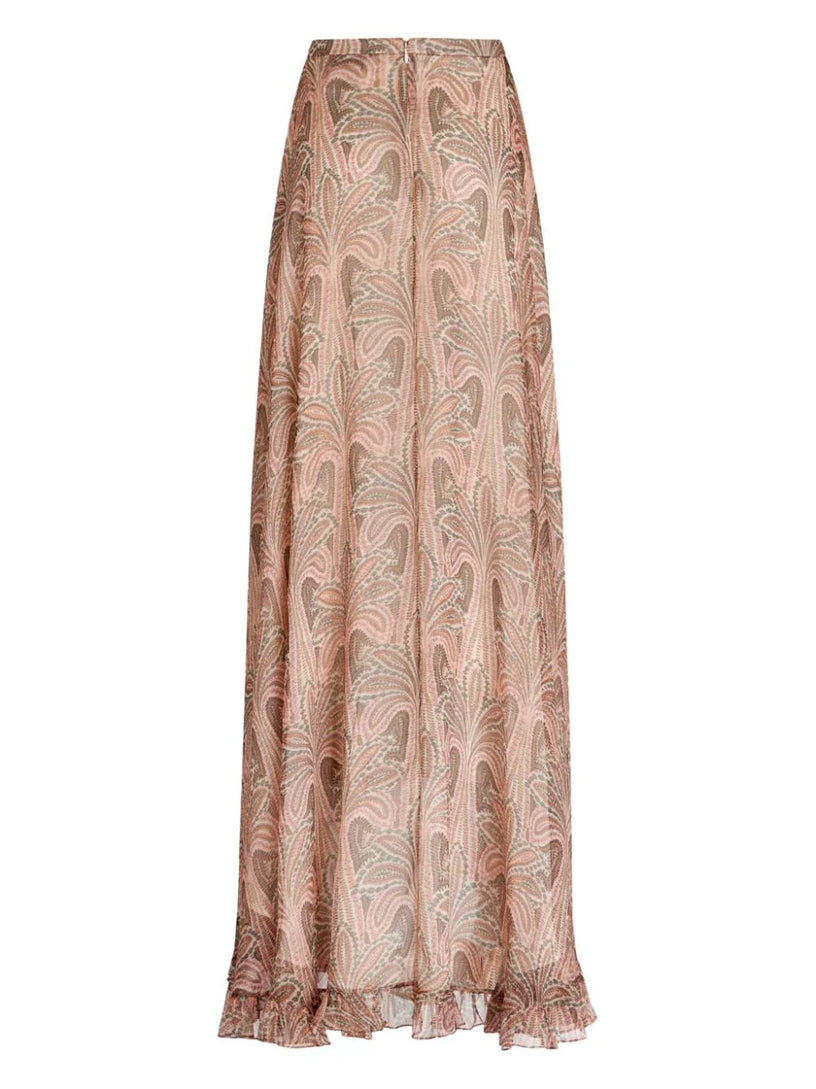 Palm tree-print silk maxi skirt