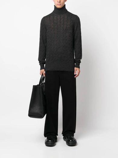 Roll-neck cashmere cable-knit jumper