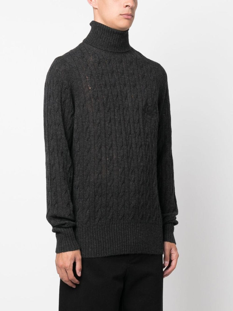 Roll-neck cashmere cable-knit jumper