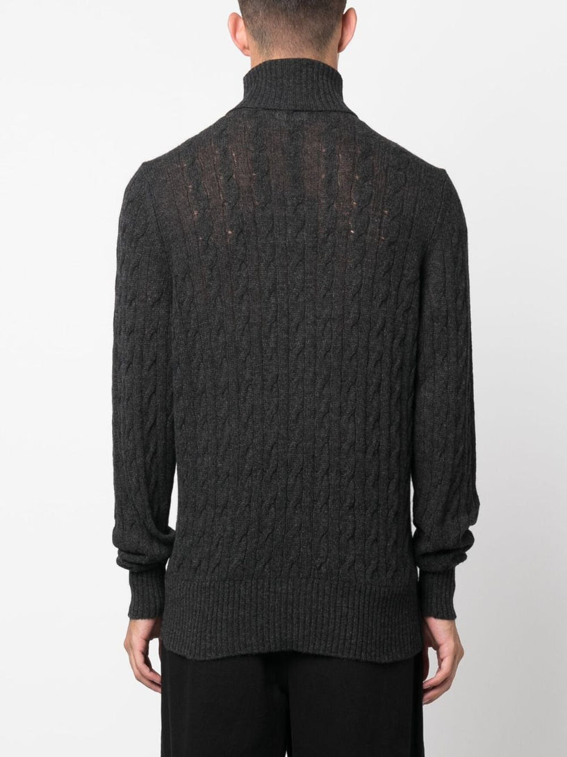 Roll-neck cashmere cable-knit jumper