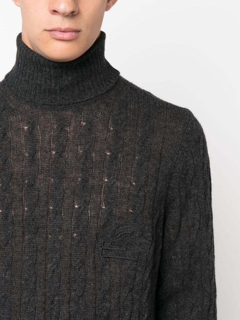 Roll-neck cashmere cable-knit jumper