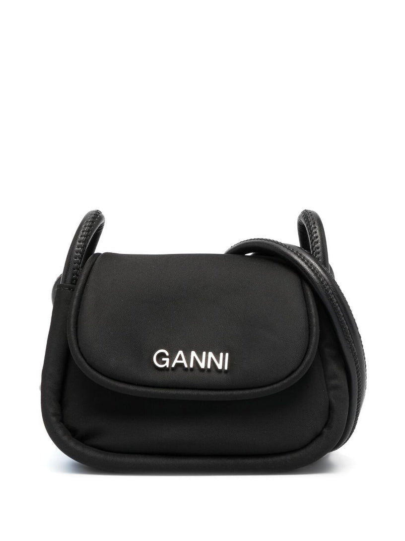 GANNI Black knot mini flap over bag