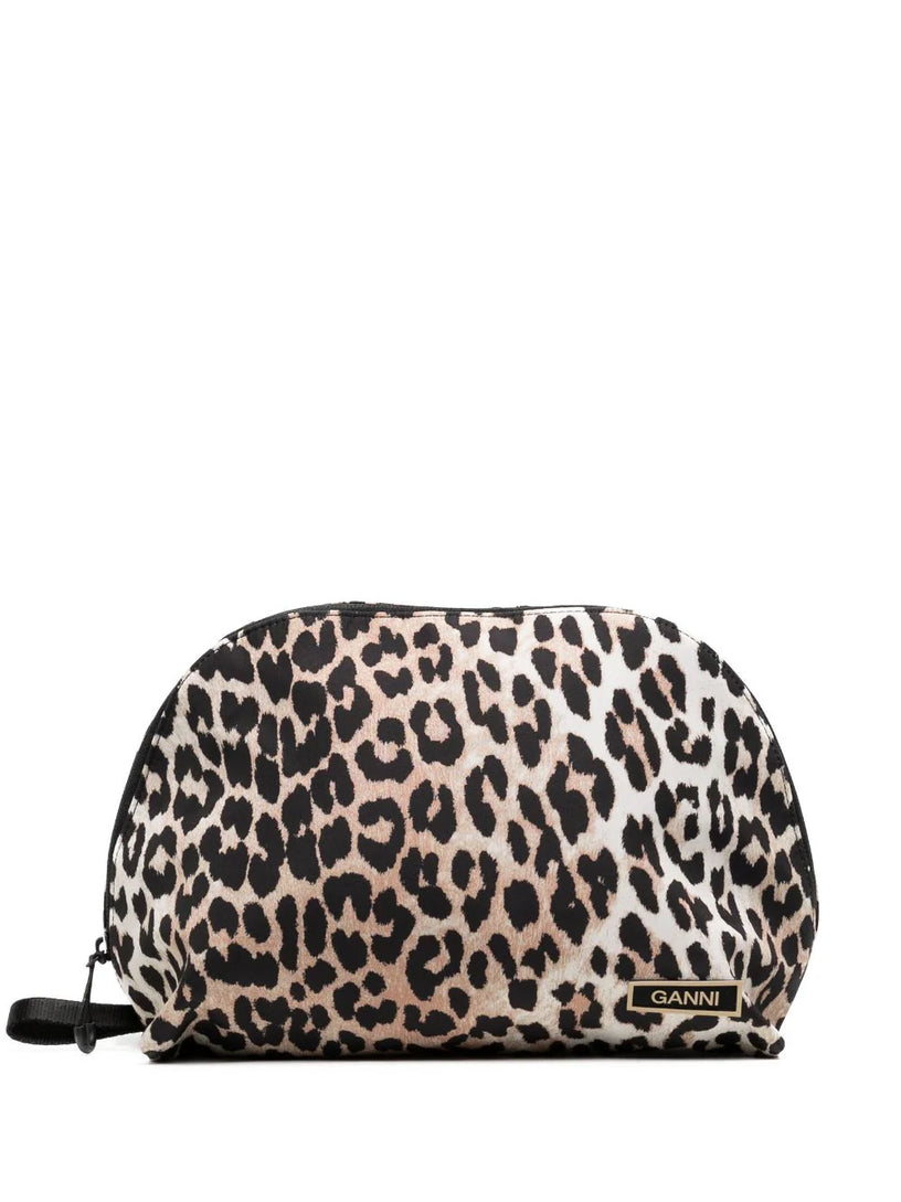 GANNI Large leopard-print clutch bag