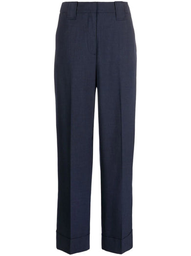 Blue Drapey Melange Pleat Trousers