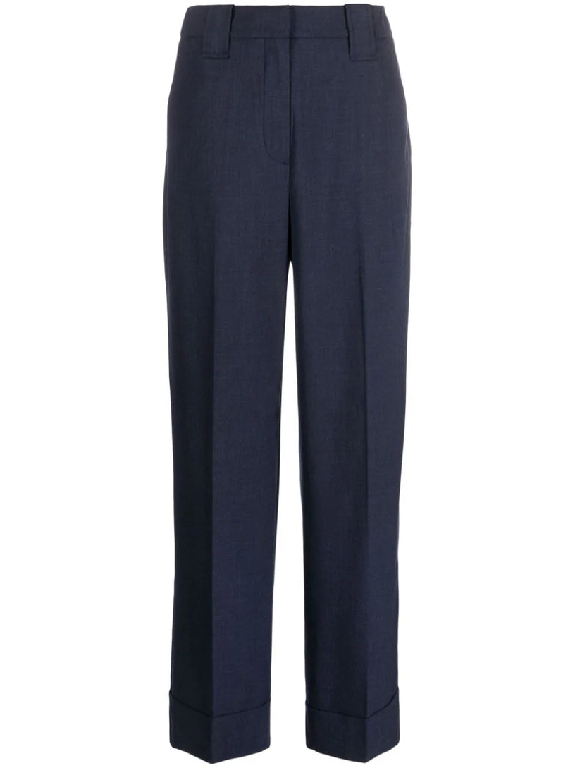 GANNI Blue drapey melange pleat trousers