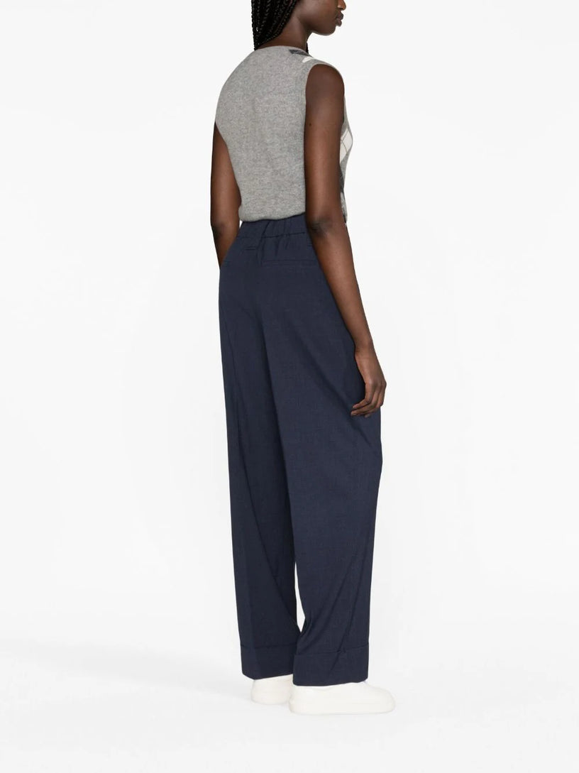 Blue Drapey Melange Pleat Trousers