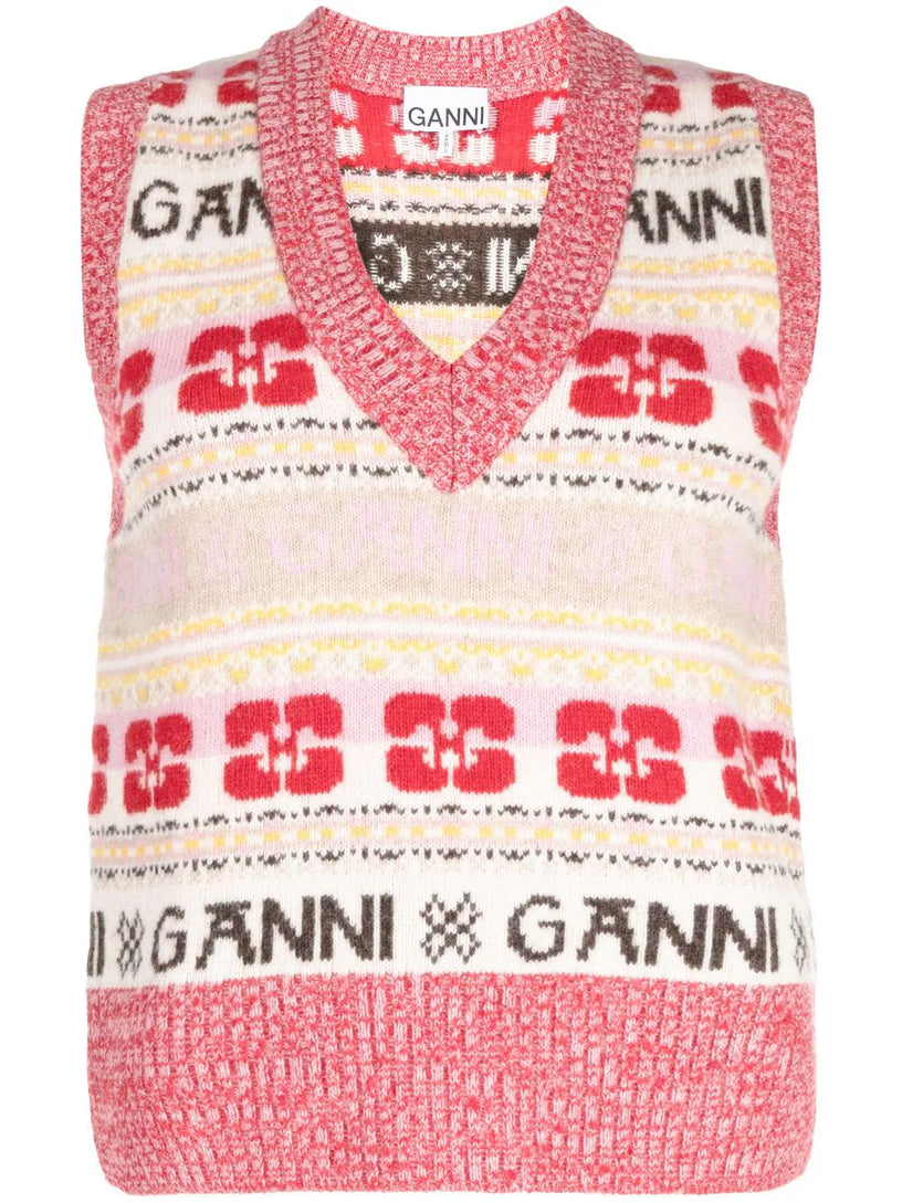 GANNI Intarsia-knit logo vest