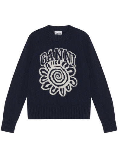 Blue Flower Graphic Pullover