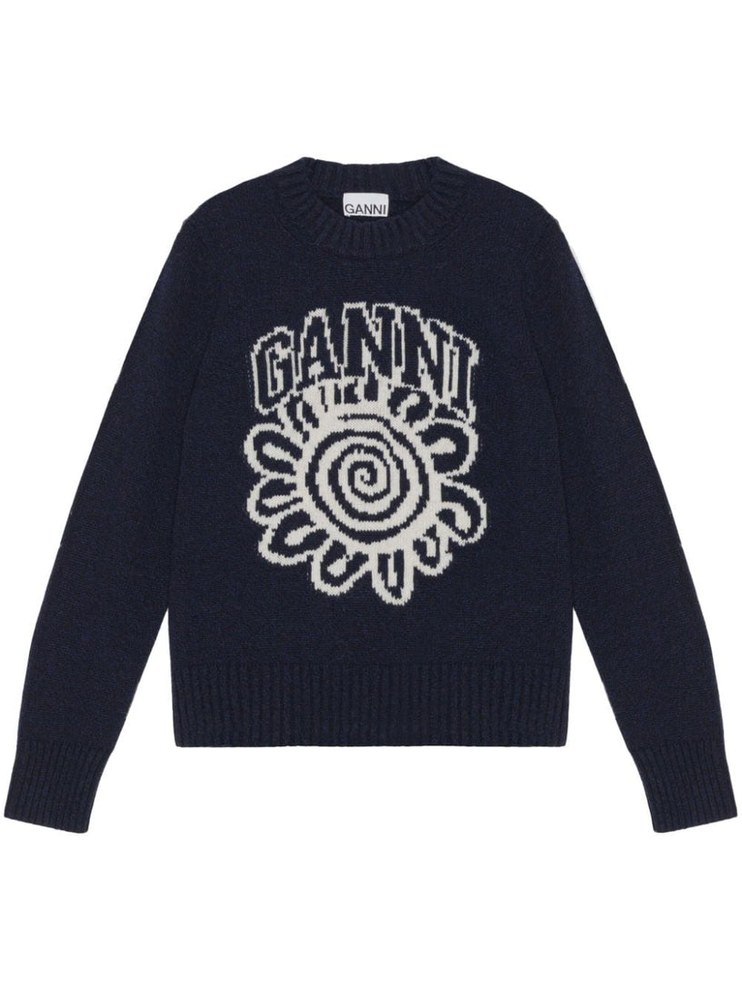 GANNI Blue flower graphic pullover