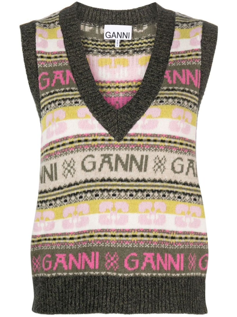 GANNI Intarsia-knit logo vest