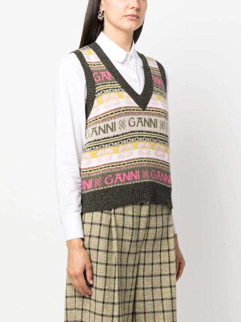 Intarsia-knit logo vest