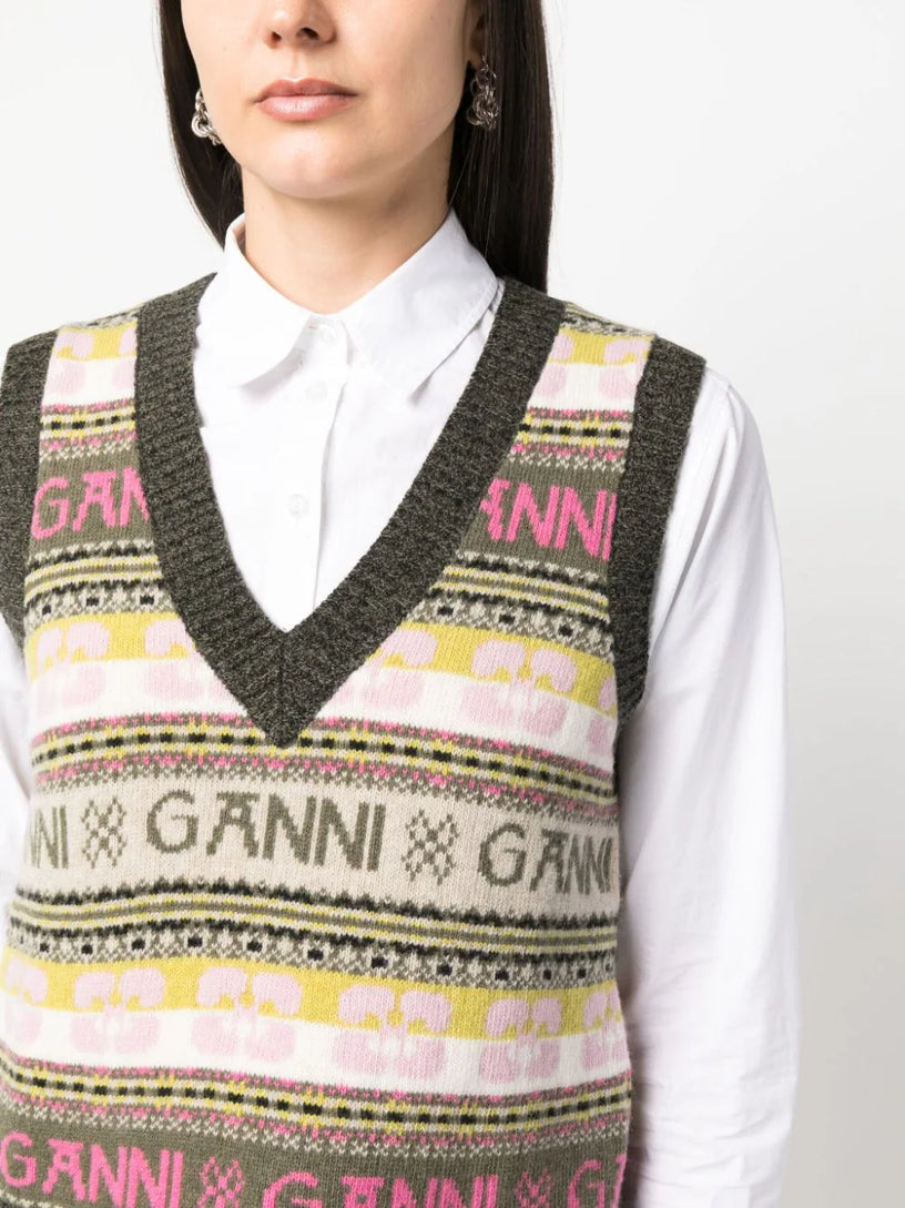 Intarsia-knit logo vest