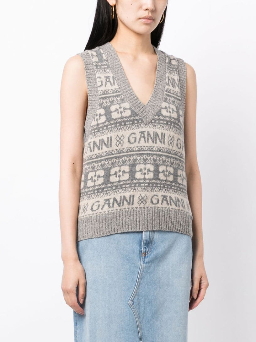 Intarsia-knit logo vest