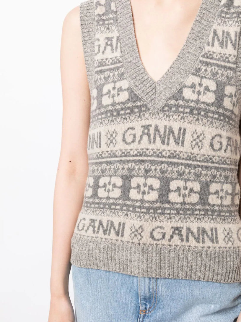 Intarsia-knit logo vest