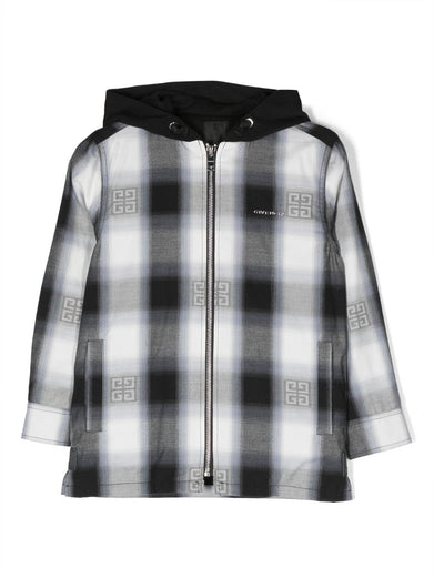 4G-jacquard checked hooded overshirt