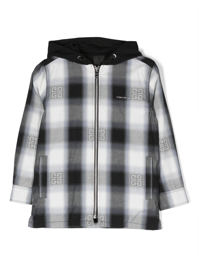 4G-jacquard checked hooded overshirt