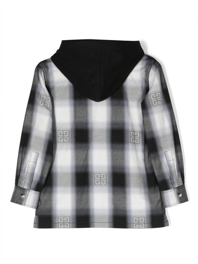 4G-jacquard checked hooded overshirt