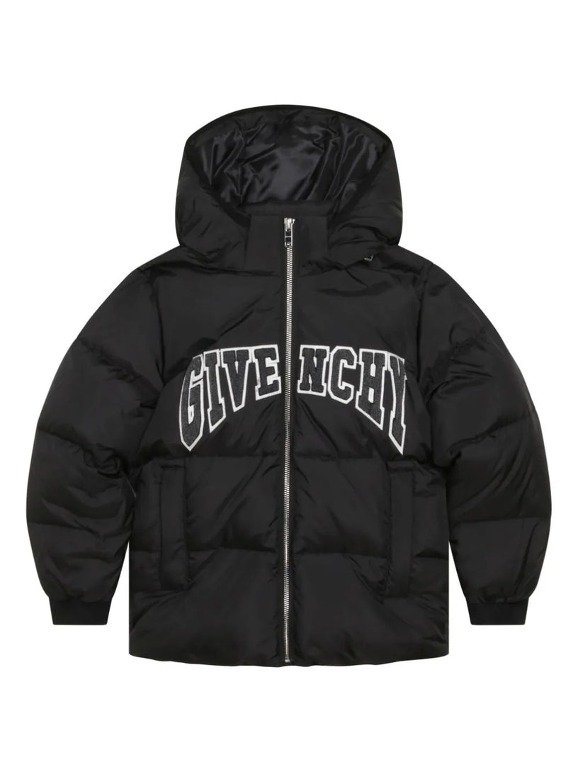 logo-patch hooded padded jacket