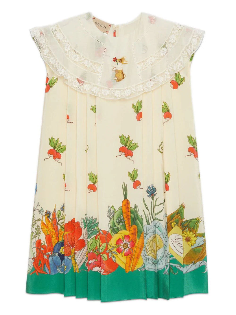 GG FLORAL AND FRUIT SILK DRESS