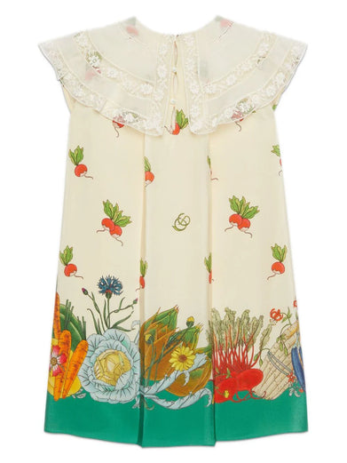 GG FLORAL AND FRUIT SILK DRESS