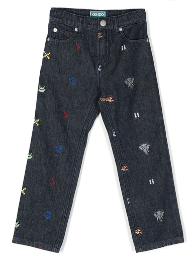 Embroidered straight-leg jeans