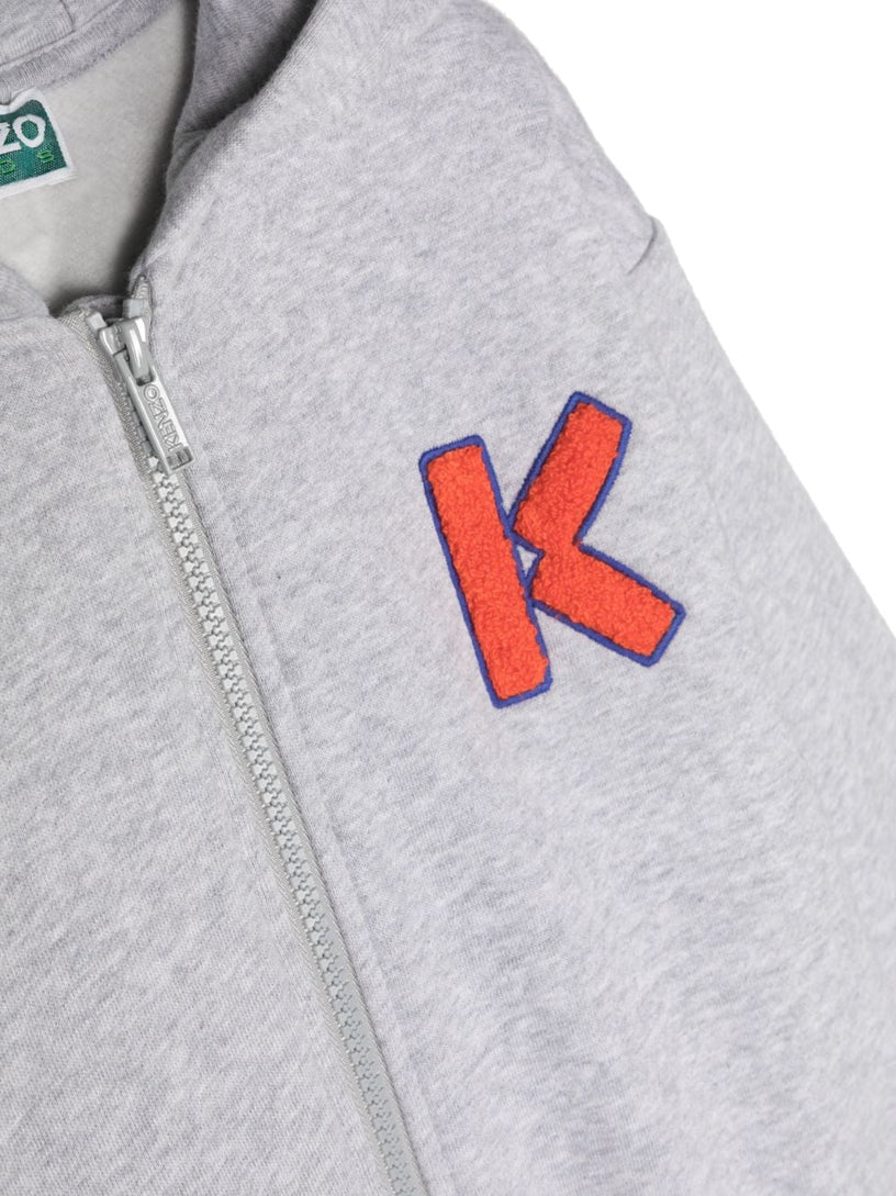 Logo-patch zip-up hoodie