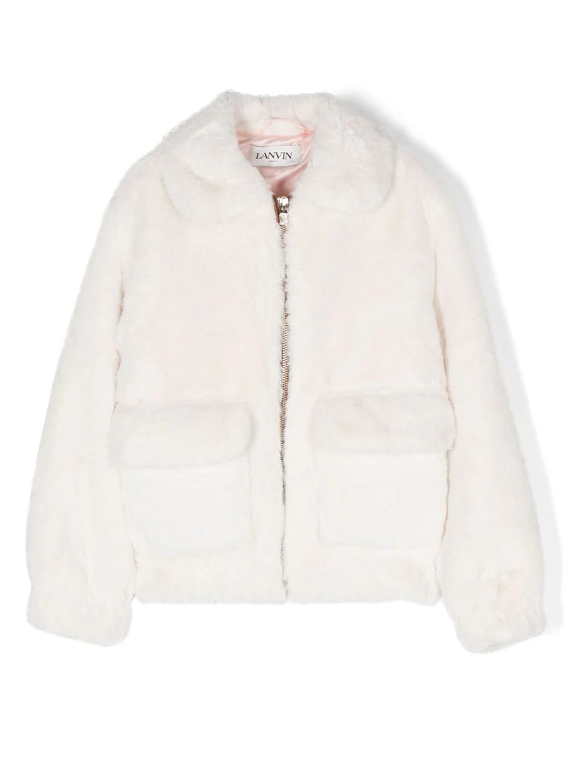 Faux shearling spread-collar jacket