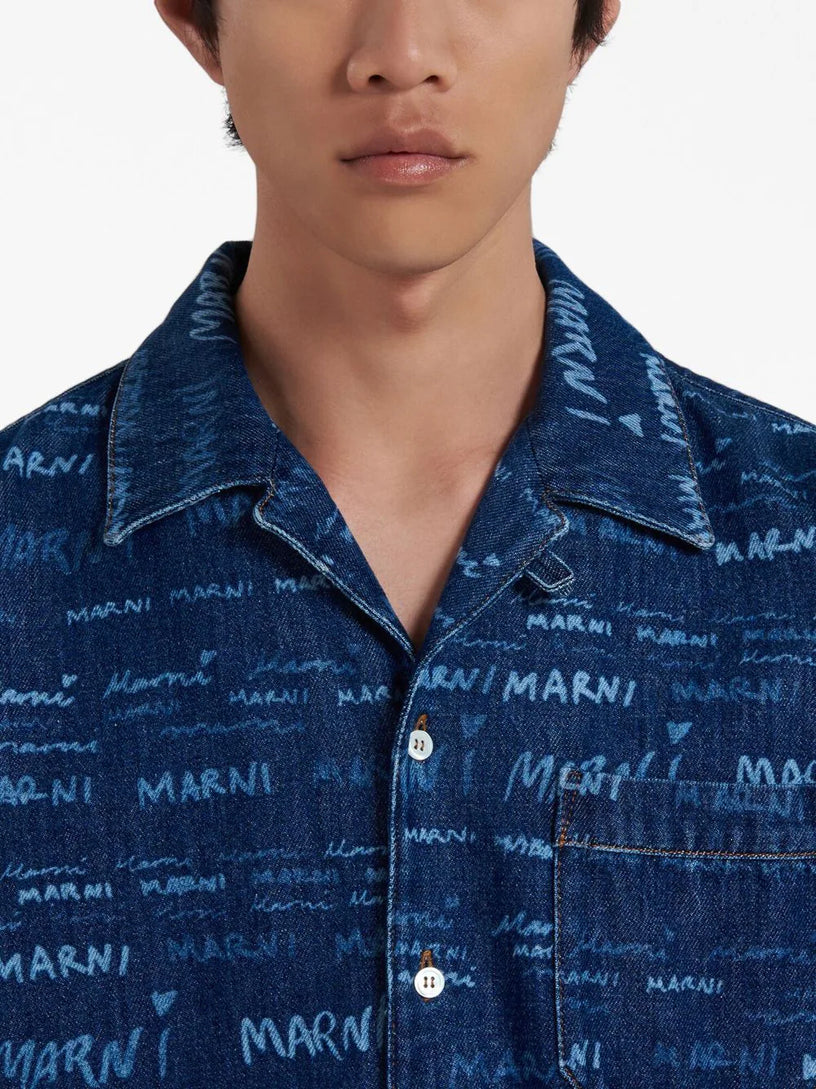 Blue denim shirt with Mega Marni motif