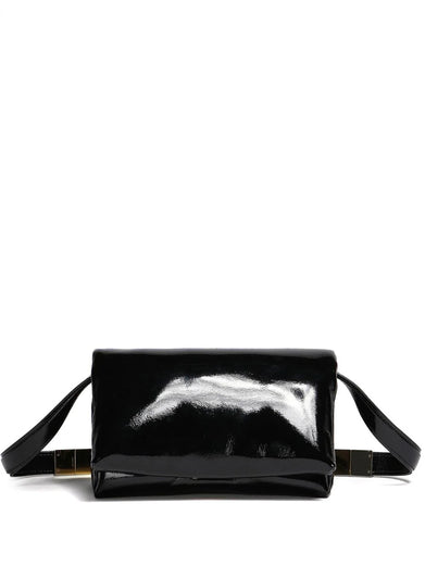 Small black patent leather Prisma bag